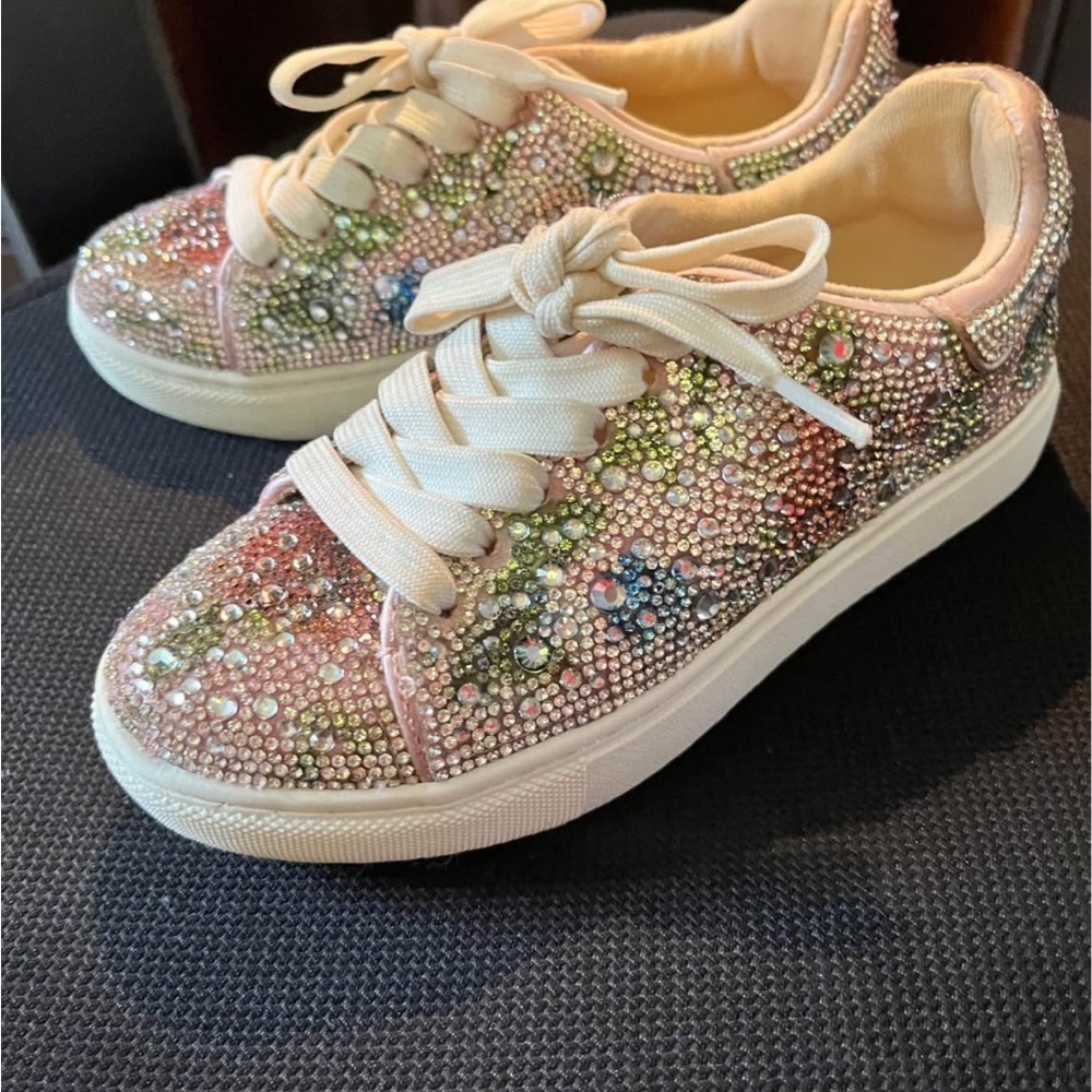 Betsey Johnson Pink and Green Rhinestone Sneakers